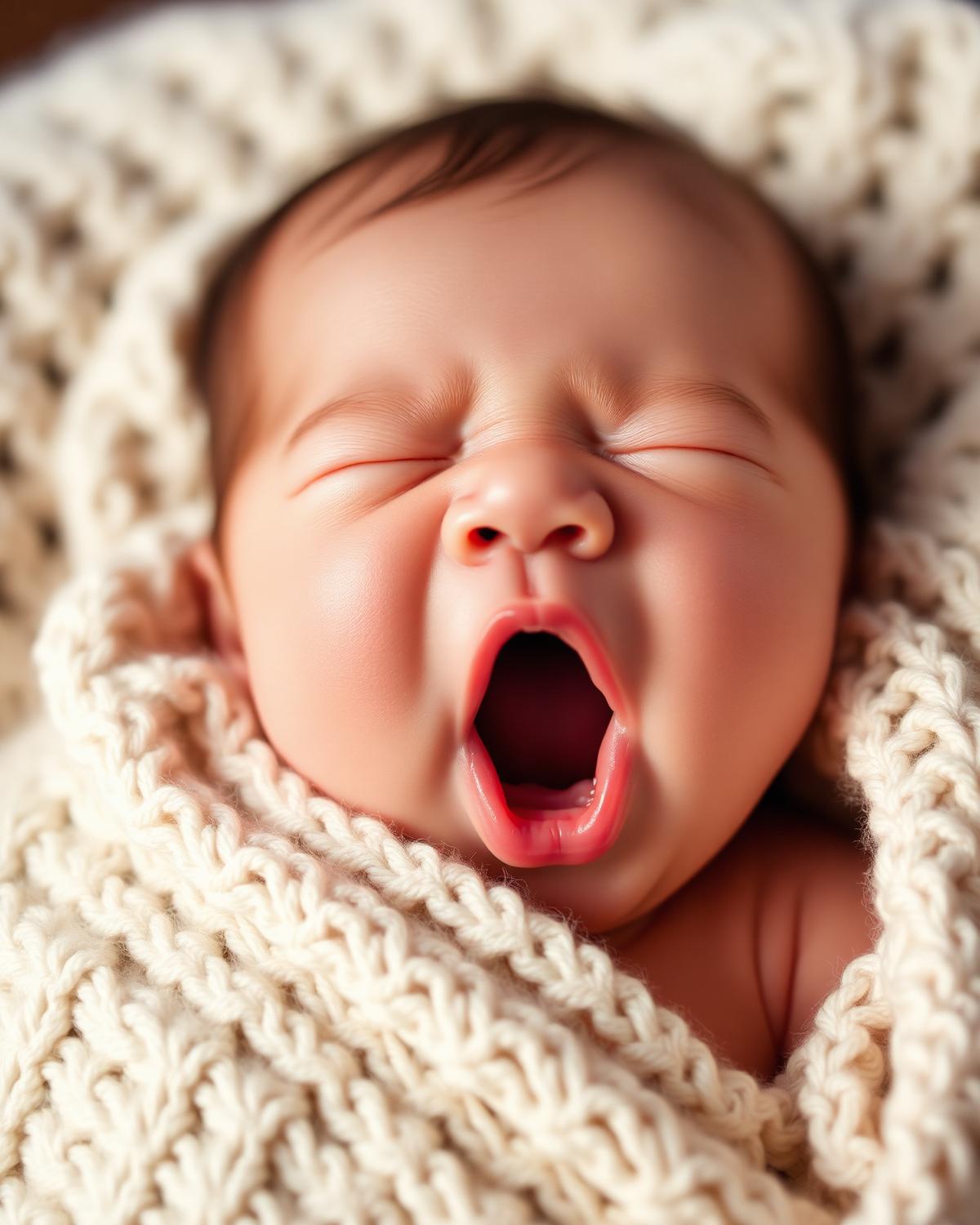 Portrait rapproché d'un bébé qui bâille