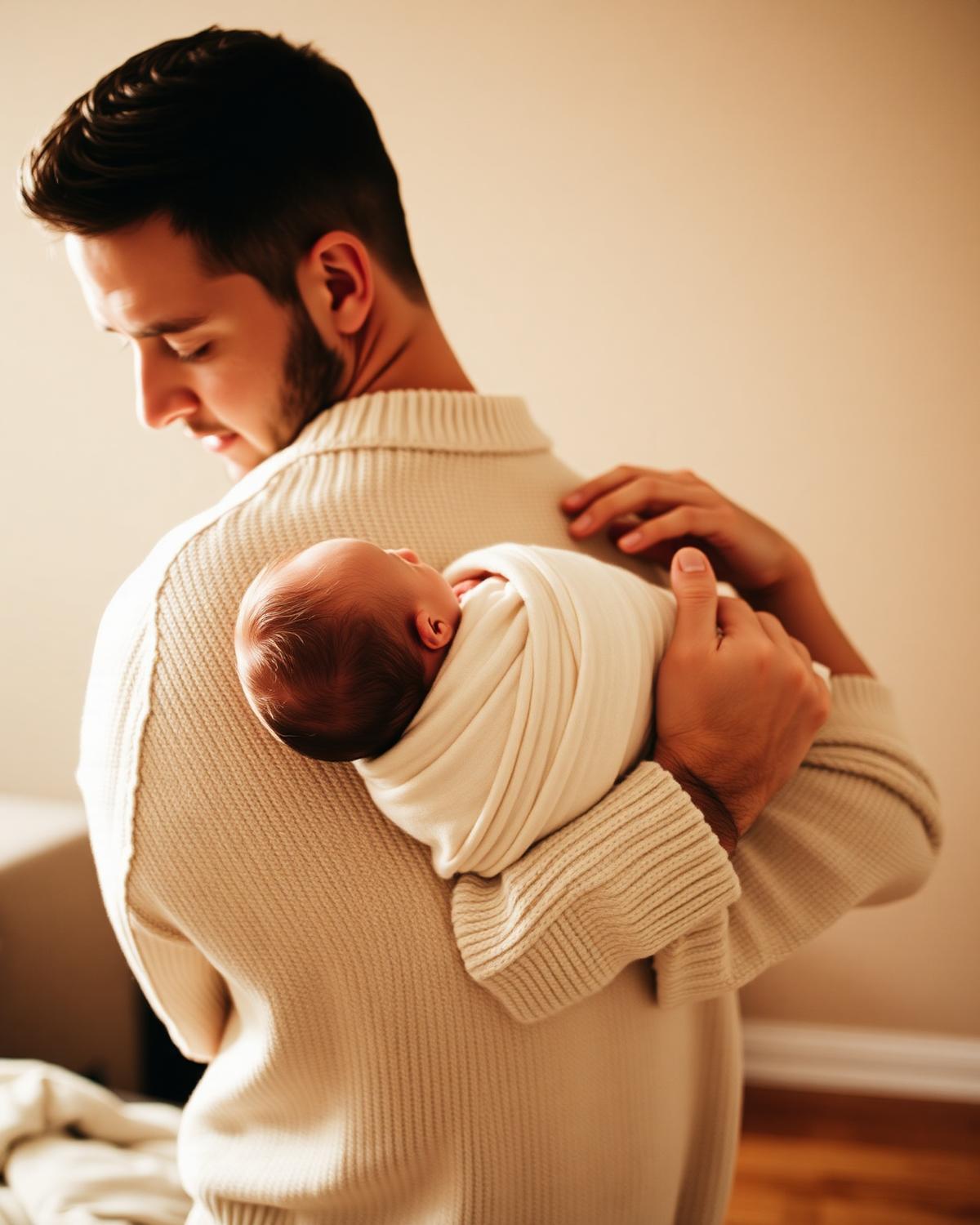Papa tenant son bébé contre son épaule